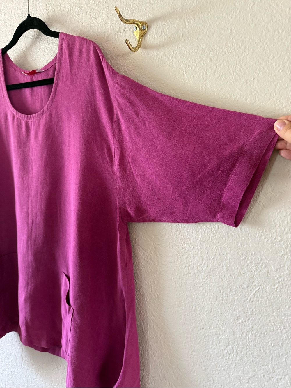 Eva Tra La La Paris 100% Linen Half Sleeve Tunic Top Dark Pink One Size Up To L - Picture 3 of 9
